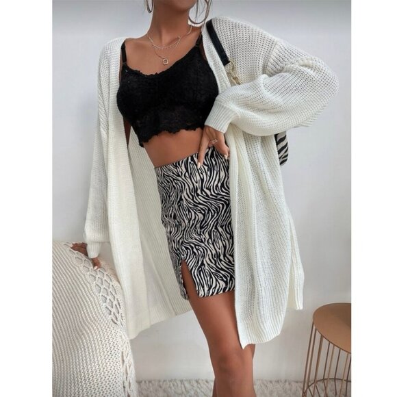 SHEIN White Oversized Open Front Longline Cardigan Sweater Womens Size Small EUC - Picture 2 of 8